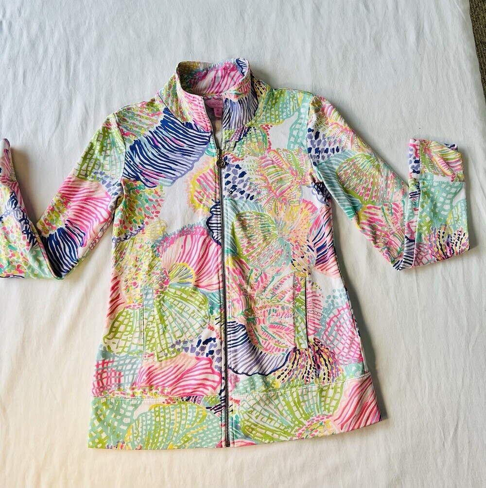 Lilly Pulitzer Reagan Full Zip Jacket Multi Roar Of The Seas XS Beach Cruise